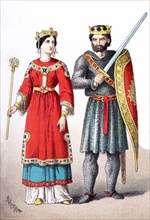 The figures represented here are a French queen and king around A.D. 1100. The ilustration dates to