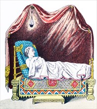 The bed pictured here dates to between 1000 and 1100 A.D. The illustration dates to 1882.