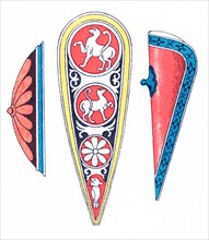 The shields pictured here date from 1000 to 1100 A.D. The illustration dates to 1882.