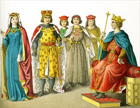 The figures depicted here represent German royalty and nobles in the A.D. 1200s. They are, from