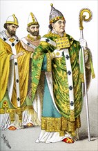 The figures pictured here represent Roman Catholic popes. They are, from left to right: pope in