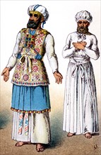 The figure at left represents an ancient Hebrew high priest in full dress. The figure illustrated