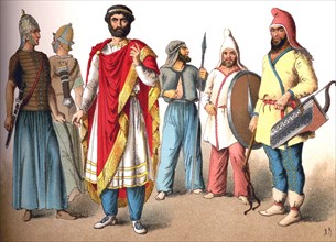 The figures represent, from left to right: two Sarmatian warriors, a Dacian king, two Scythian