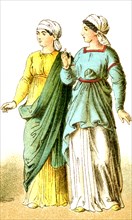 The figures represent two Dacian women. The Dacians occupied the region of the Roman Empire that is