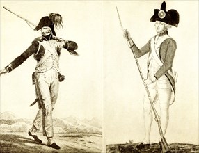 Shown here in this illustration that dates to the early 20th century are two images of soldiers at