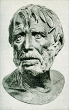 This 1897 illustration is a drawing of an ancient bust of Seneca (died 65 A.D.). Seneca the