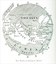 This image shows a map of the world ""according to the Greek poet Homer."" In his Iliad, the world