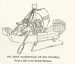 This illustration shows Sir John Mandeville on his Travels. It is from a manuscript in the British