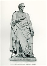 This photo dating to 1912 shows Amerigo Vespucci, a sculpture of him by Grazzini that is housed in