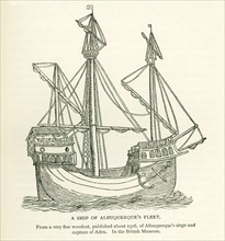 This illustration shows a Ship of Albuquerque's Fleet. It is from a very fine woodcut, published