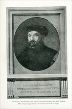 This illustration dates to 1912 and the caption reads: Ferdinand Magellan, the First