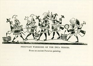 This illustration dates to the early 1900s and shows ""Peruvian Warriors of the Inca Period."" It