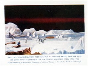 This illustration dates to 1912. John Ross's ship Victory in the Arctic ice in Felix Harbour. John