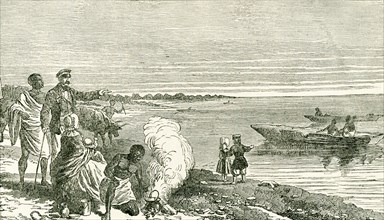 This illustration is from Livingstone's Missionary Travels. It shows Livingstone, with his wife and