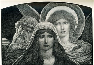 This illustration shows the painting titled The Soul between Faith and Doubt by Elihu Vedder. Elihu