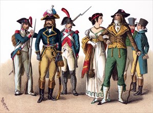 The figures illustrated here represent French people between 1790 and 1804. They are, from left to