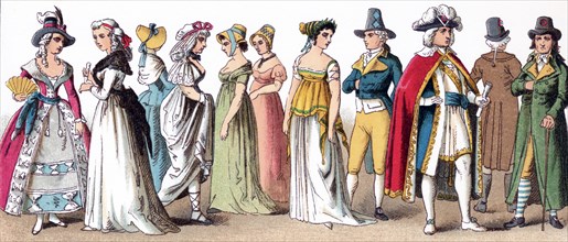 The figures illustrated here represent French people between 1790 and 1804. They are, from left to