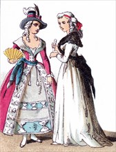 The figures illustrated here represent two French ladies in 1790. The illustration dates to 1882.