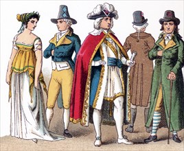 The figures illustrated here represent French people between 1790 and 1799. They are, from left to