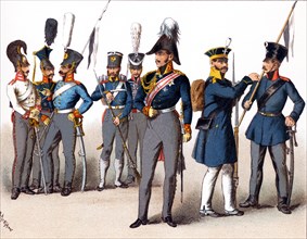 The figures pictured here represent Prussian military. From left to right, they are: Cuirassier