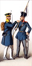 The figures pictured here represent Prussian military in the early 1800s. From left to right, they