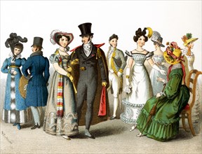 Pictured here are German men and women from 1804-1830. They are from left to right: lady and