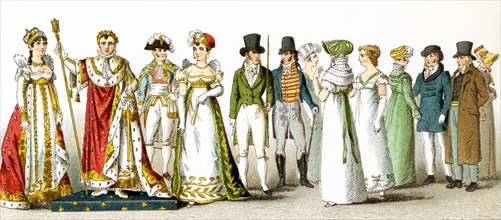 Pictured here are French men and women from 1804-1812. They are from left to right: Empress