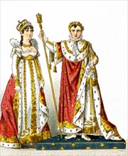 Pictured here are the French Empress Josephine and Napoleon I in his coronation robes in 1804. The