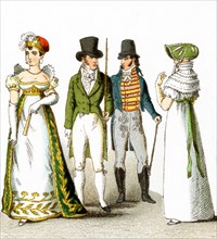 Pictured here are French men and women from 1804-1812. They are from left to right: lady of the