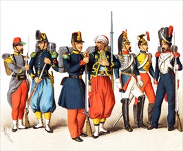 The figures represented here date to between 1834-1864 are, from left to right: French voltigeur of