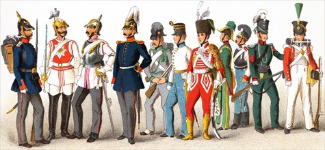 The figures represented here are, from left to right: Prussian 1846: The line, Body Guard,