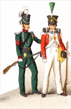 The figures represented here are English military in 1830. From left ot right, they are a Rifleman