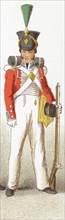 The figure represented here is an English infantry guard from the 1800s. This illustration dates to