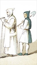 The figures in the illustration represent two French clergy members around A.D. 1200. They are,