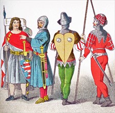 The figures represent Germans from A.D. 1350 to 1400. They are, from left to right: Count of