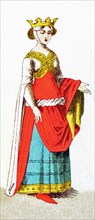 The figures represents a French queen around 1300. Joan I of Navarre was Queen Consort of France