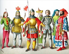 The figures pictured here represent Germans from A.D. 1400-1450. They are, from left to right: