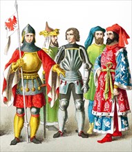 The figures pictured here represent Germans from A.D. 1400-1450. They are, from left to right: a