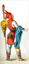 The figure represented here is a German jester between A.D. 1450-1500. The ilustration dates to