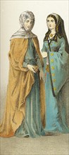 The figures here represent two Spanish ladies in the 1400s. The illustration dates to 1882.