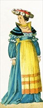 The woman represented here is German and dates to 1500-1550. The illustration dates to 1882. .