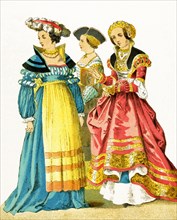 The women represented here are Germans who date to 1500-1550. The illustration dates to 1882. .