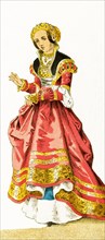 The woman represented here is a German who dates to 1500-1550. The illustration dates to 1882. .