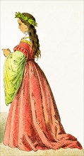 The woman represented here is a German who dates to 1500-1550. The illustration dates to 1882.