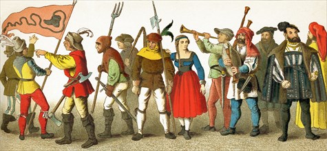 The figures pictured here are Germans between 1500 and 1550. They represent, from left to right: