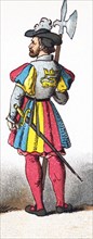 The figure represented here is a French huntsman between 1500 and 1550. This illustration dates to