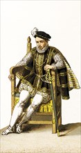 The figure represented here is the French king Charles IX who died in 1574. This illustration dates