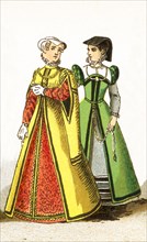 The figures represented here are two French women of rank between 1550 and 1600. This illustration