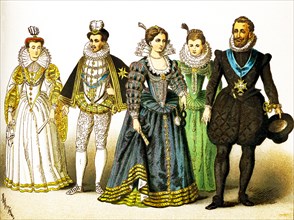 The figures represented here are French people between 1550 and 1600. They are, from left to right: