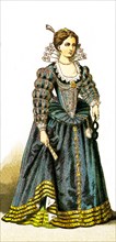 The figure represented here is a lady of the French court between 1550 and 1600. The illustration